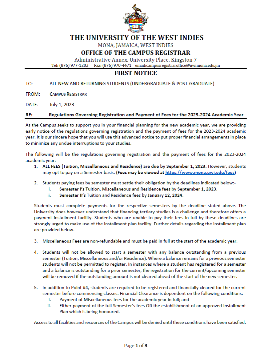 Regulations Governing Registration and Payment of Fees for the 2023